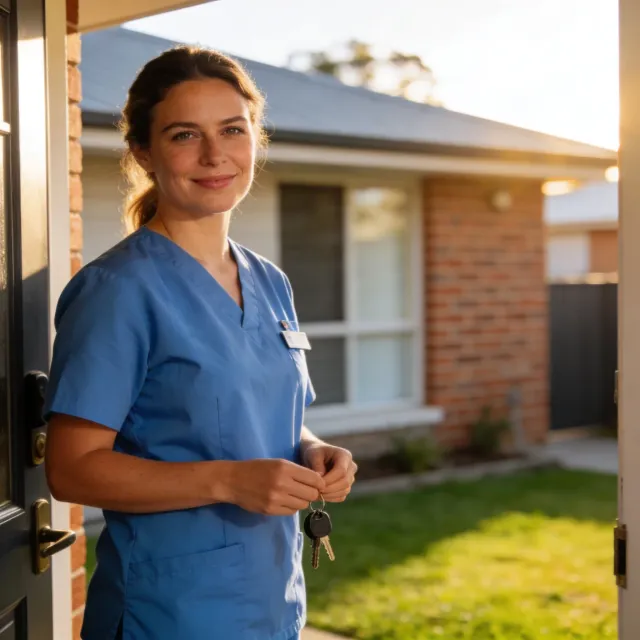 Australian nurse reviewing home loan documents to understand LMI waiver eligibility