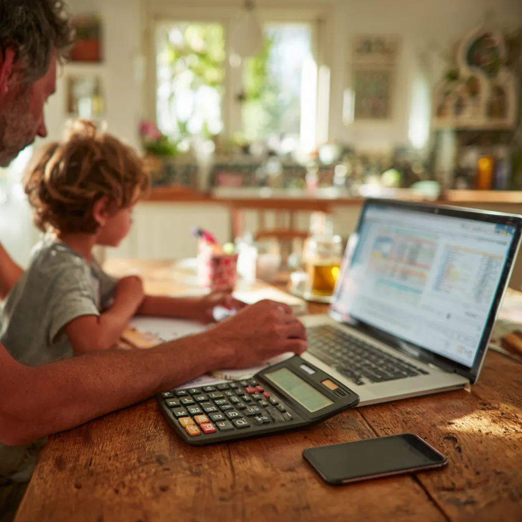 Father and son reviewing home loan documents together